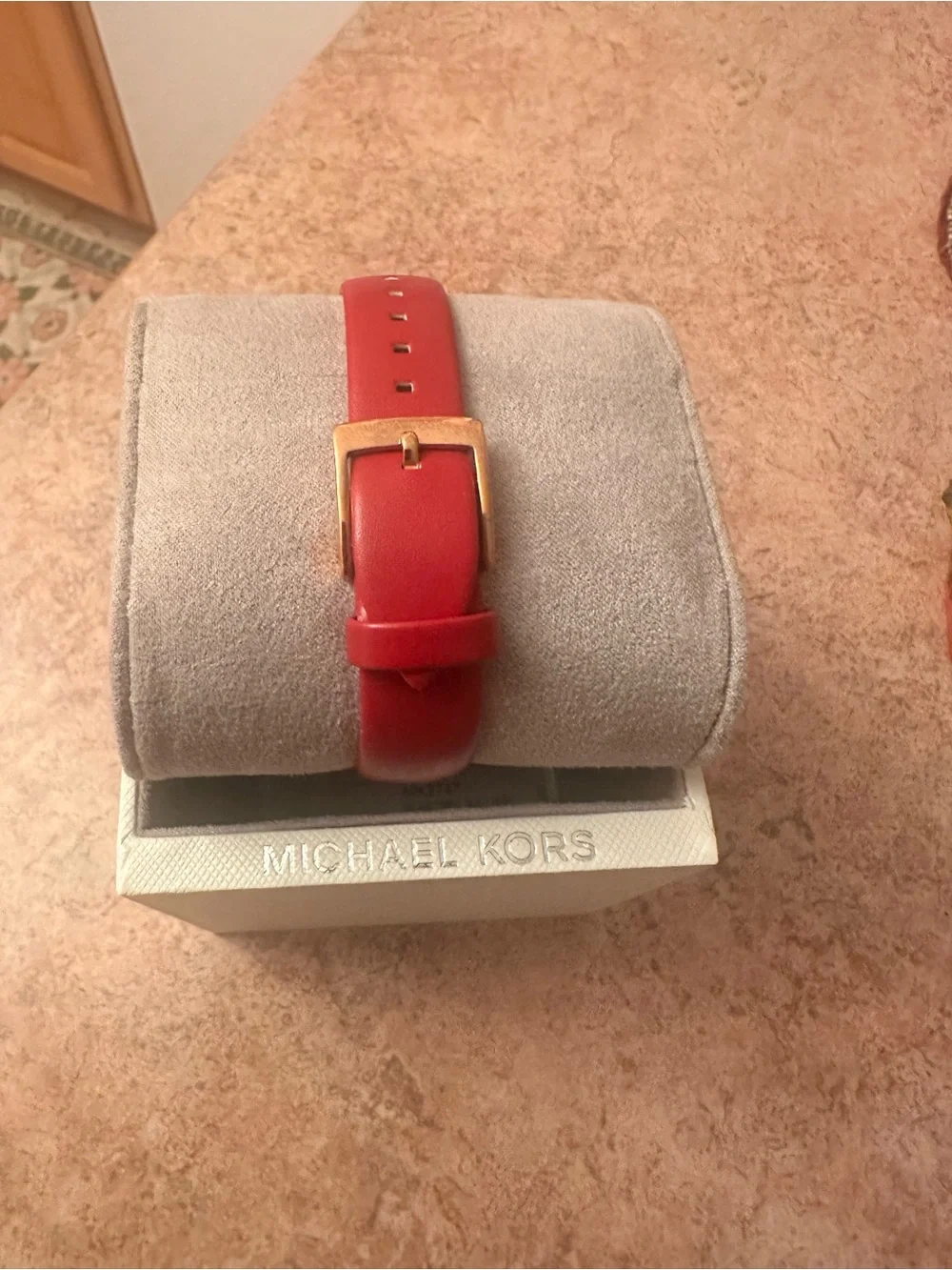 Michael Kors Gold Round Watch with Pink Leather Strap